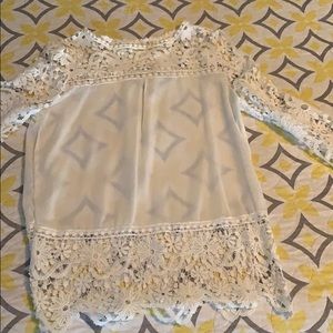 White sheer top with crochet sleeves